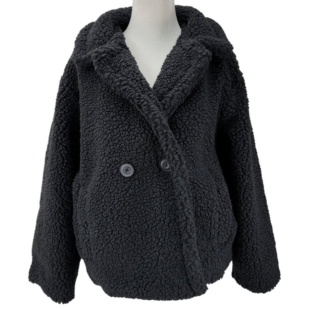 New Time and Tru Womens XL Teddy Faux Shearling Black Popcorn Fleece Jacket Coat - Picture 5 of 16